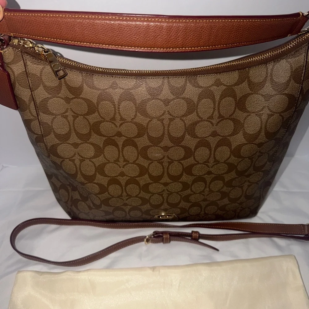 Coach Tan and Brown Signature Shoulder Bag
